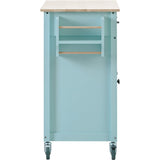 SINOFURN Blue Mdf Base with Wood Top Rolling Kitchen Cart (18.5-in x 54.33-in x 36.22-in)