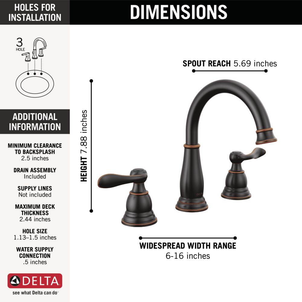 Delta Windemere Oil-Rubbed Bronze 2-Handle Widespread WaterSense Bathroom Sink Faucet with Drain