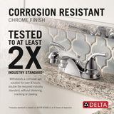 Delta Foundations Chrome 2-Handle 4-in Centerset WaterSense Bathroom Sink Faucet with Drain, B2515LF-PPU-ECO