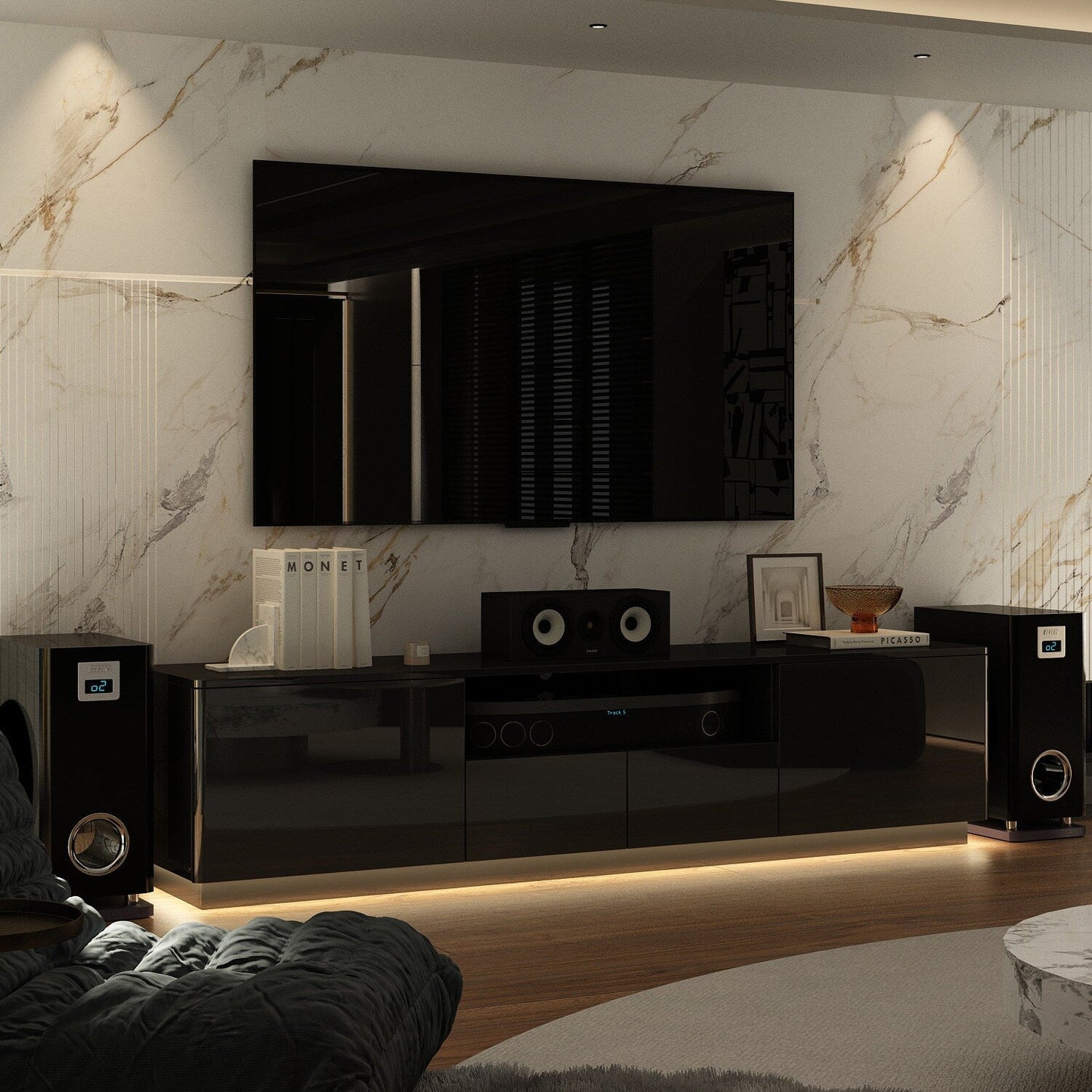 FUFU&GAGA Modern/Contemporary Black Tv Cabinet (Accommodates TVs up to 70-in)