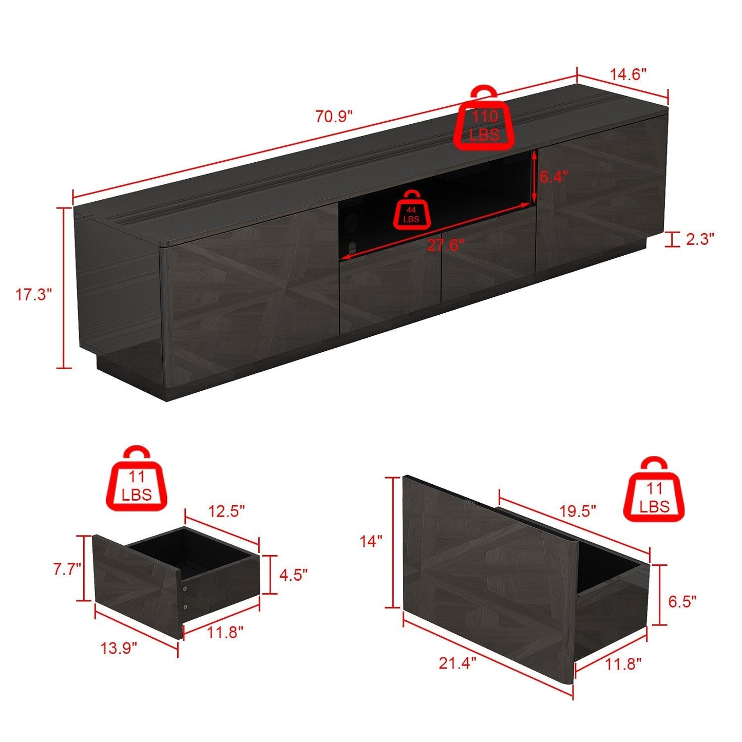 FUFU&GAGA Modern/Contemporary Black Tv Cabinet (Accommodates TVs up to 70-in)