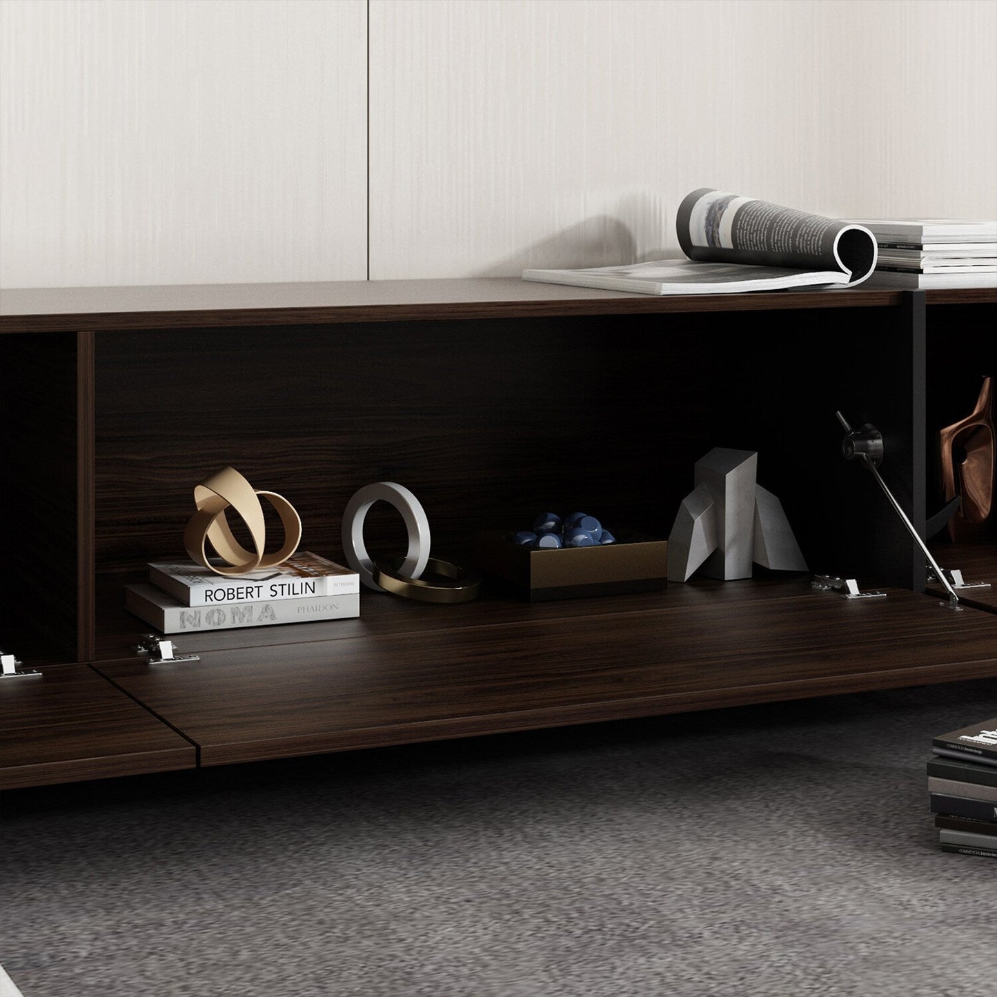 FUFU&GAGA Modern/Contemporary Dark Brown Tv Cabinet Integrated Tv Mount (Accommodates TVs more than 70-in)