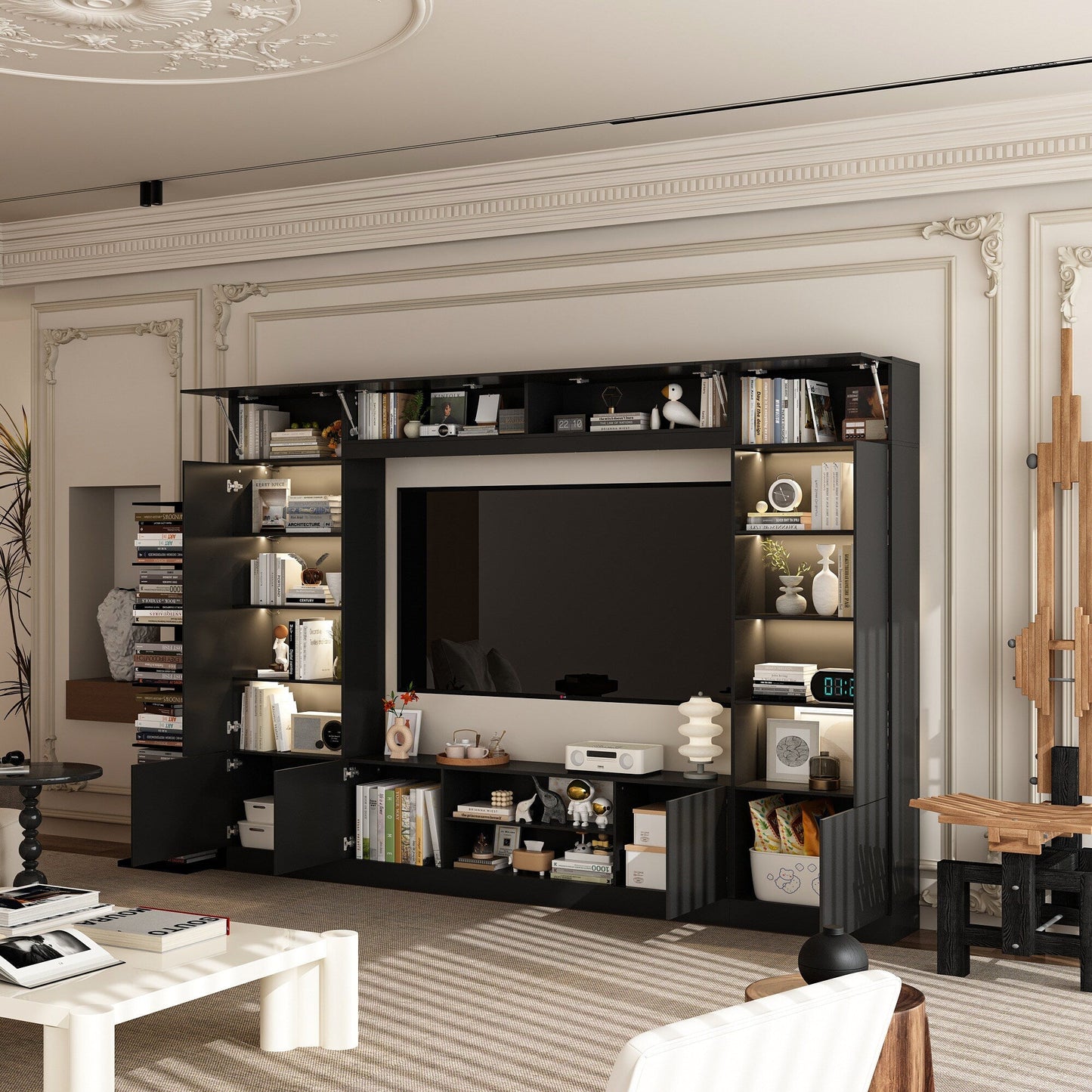 FUFU&GAGA Modern/Contemporary Black Tv Cabinet Integrated Tv Mount (Accommodates TVs up to 65-in)