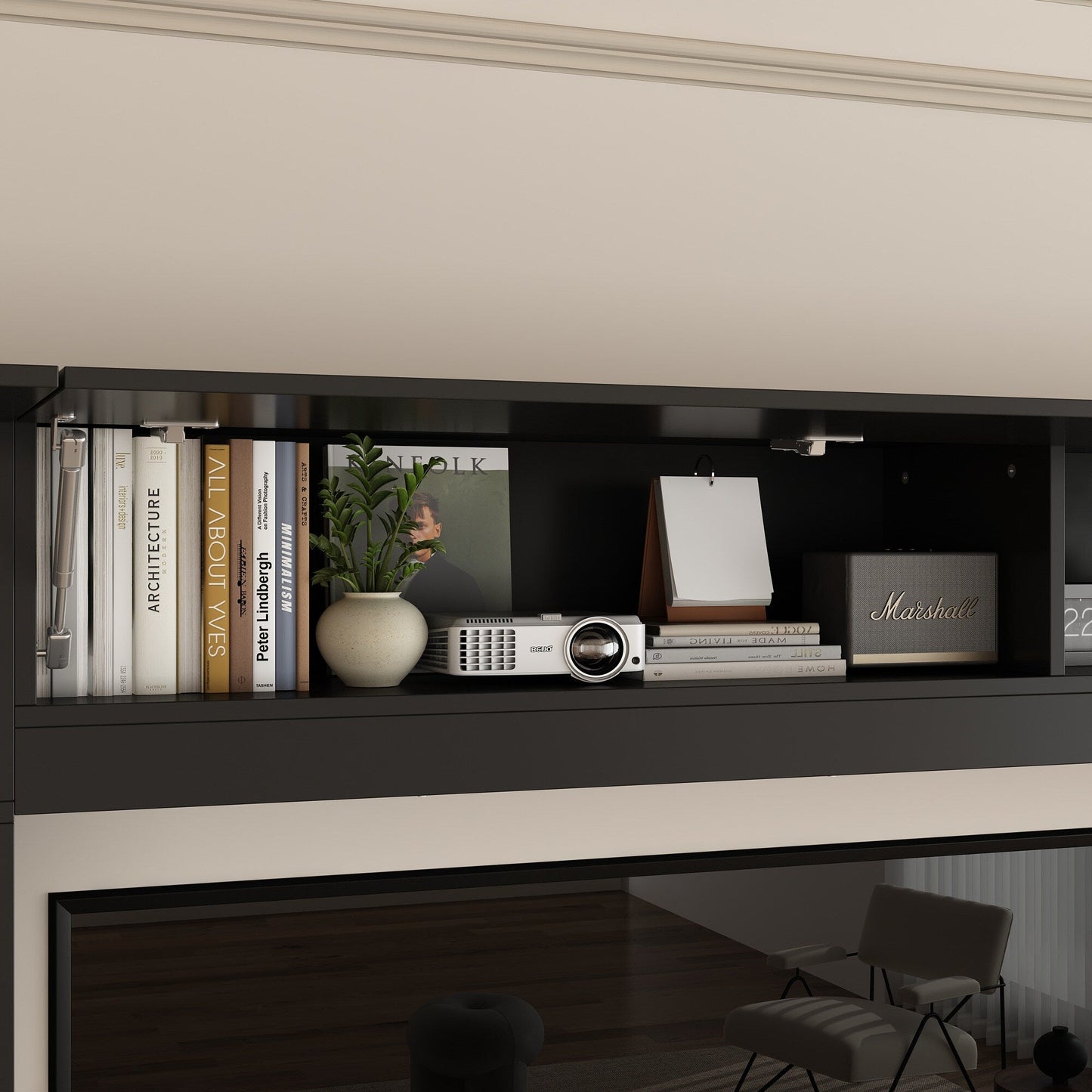 FUFU&GAGA Modern/Contemporary Black Tv Cabinet Integrated Tv Mount (Accommodates TVs up to 65-in)