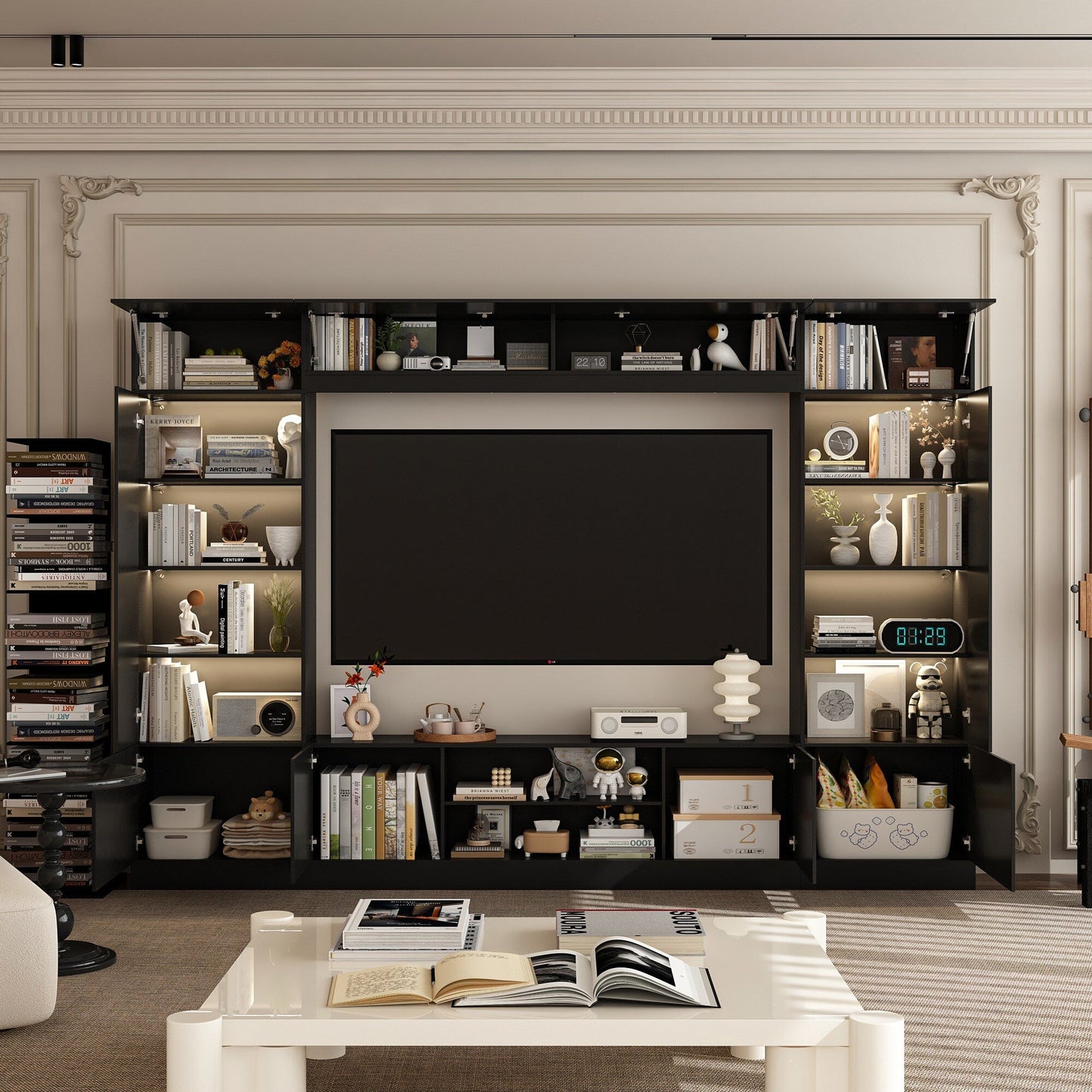 FUFU&GAGA Modern/Contemporary Black Tv Cabinet Integrated Tv Mount (Accommodates TVs up to 65-in)