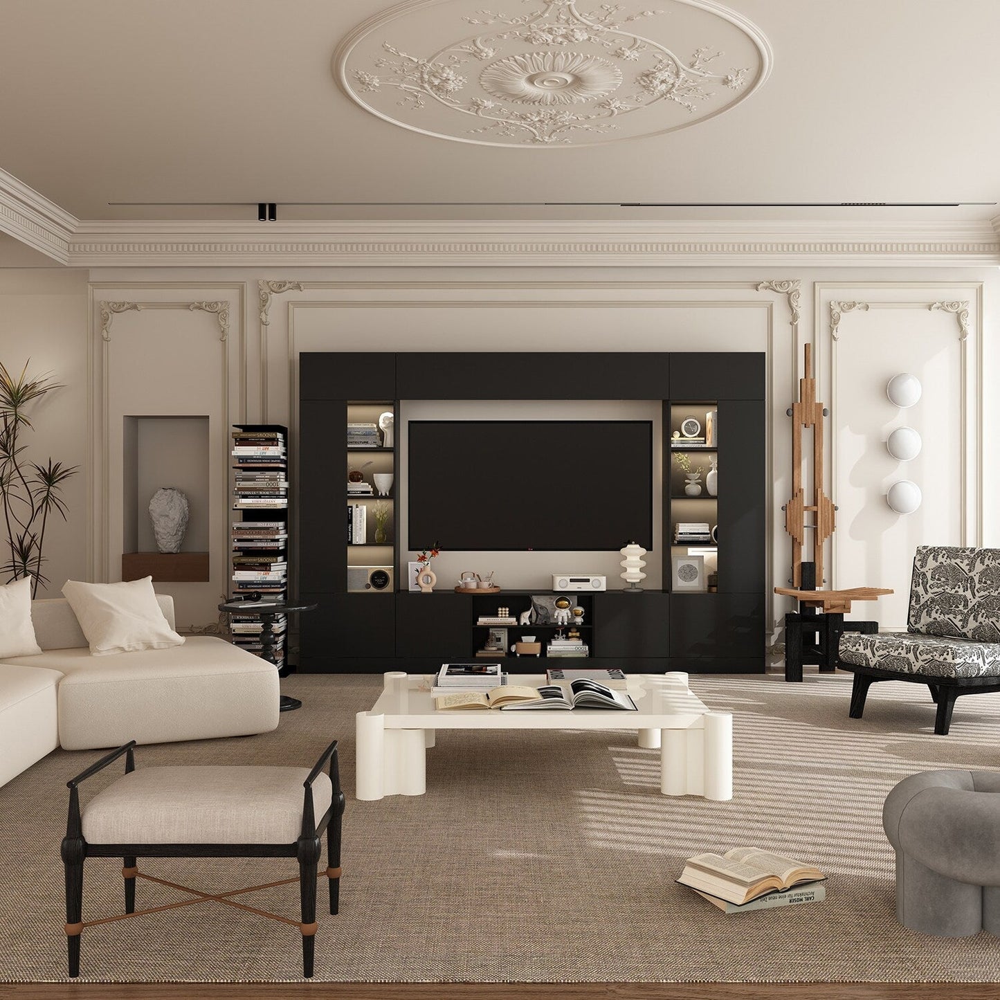 FUFU&GAGA Modern/Contemporary Black Tv Cabinet Integrated Tv Mount (Accommodates TVs up to 65-in)