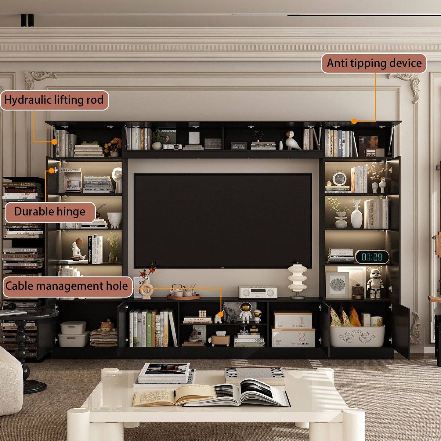 FUFU&GAGA Modern/Contemporary Black Tv Cabinet Integrated Tv Mount (Accommodates TVs up to 65-in)