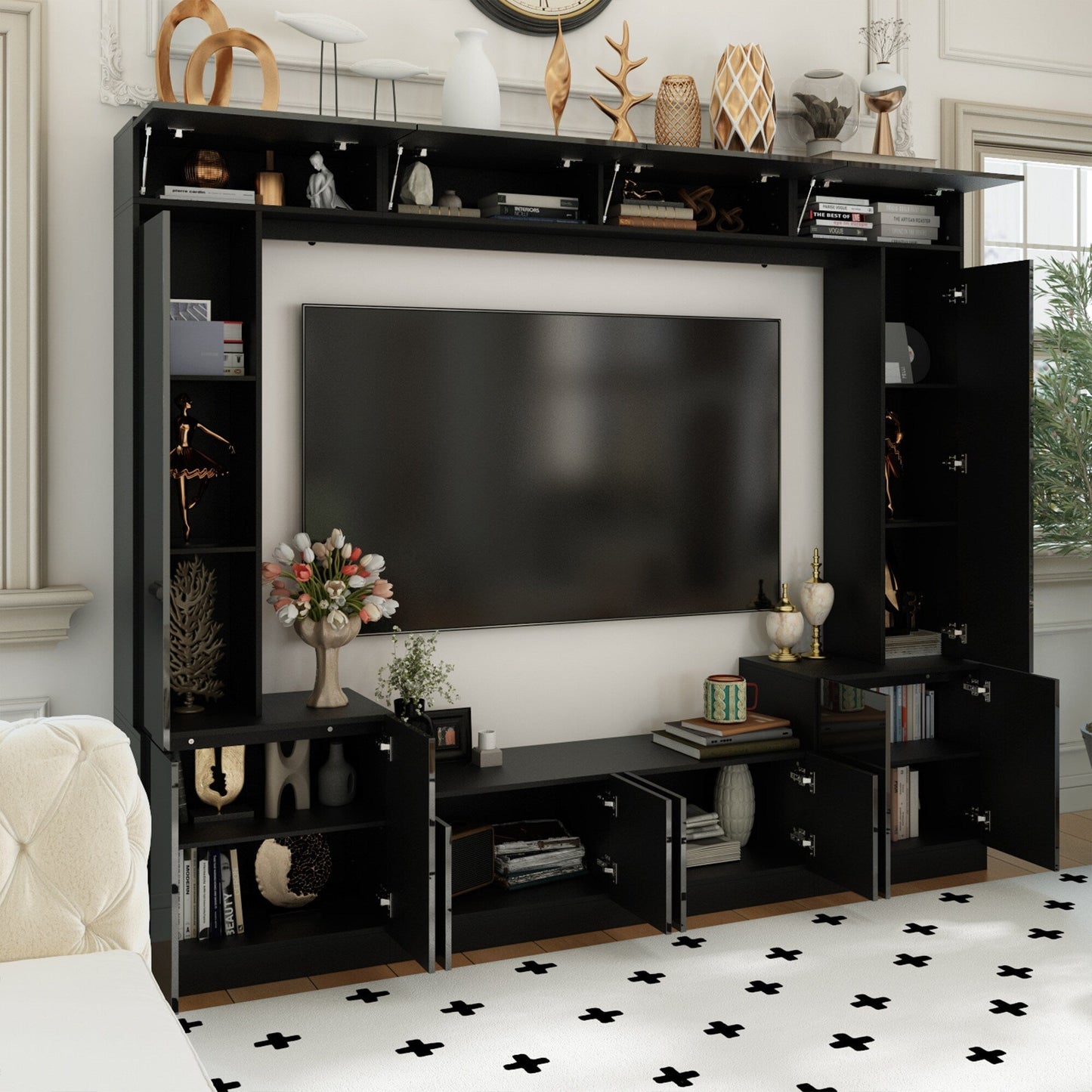 FUFU&GAGA Modern/Contemporary Black Tv Cabinet Integrated Tv Mount (Accommodates TVs up to 80-in)