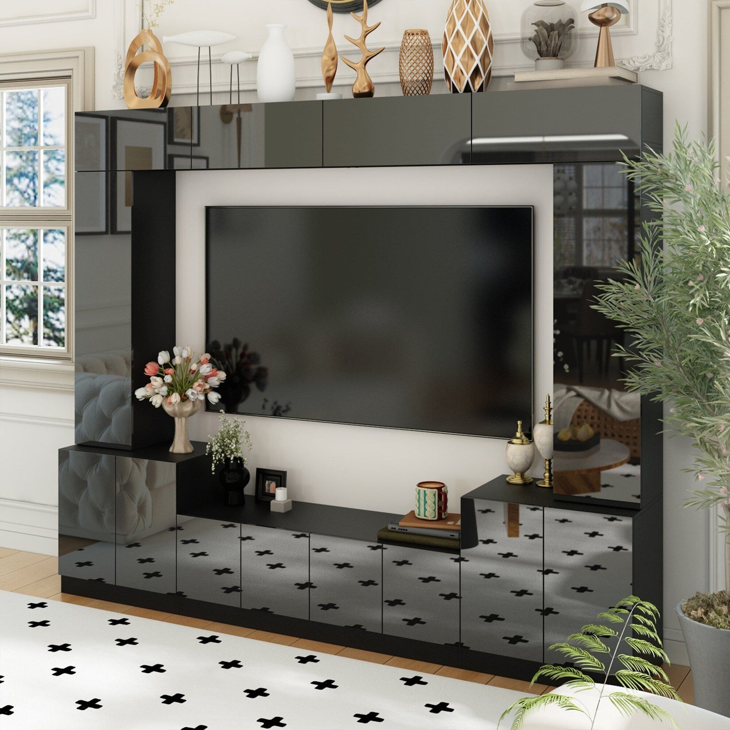 FUFU&GAGA Modern/Contemporary Black Tv Cabinet Integrated Tv Mount (Accommodates TVs up to 80-in)