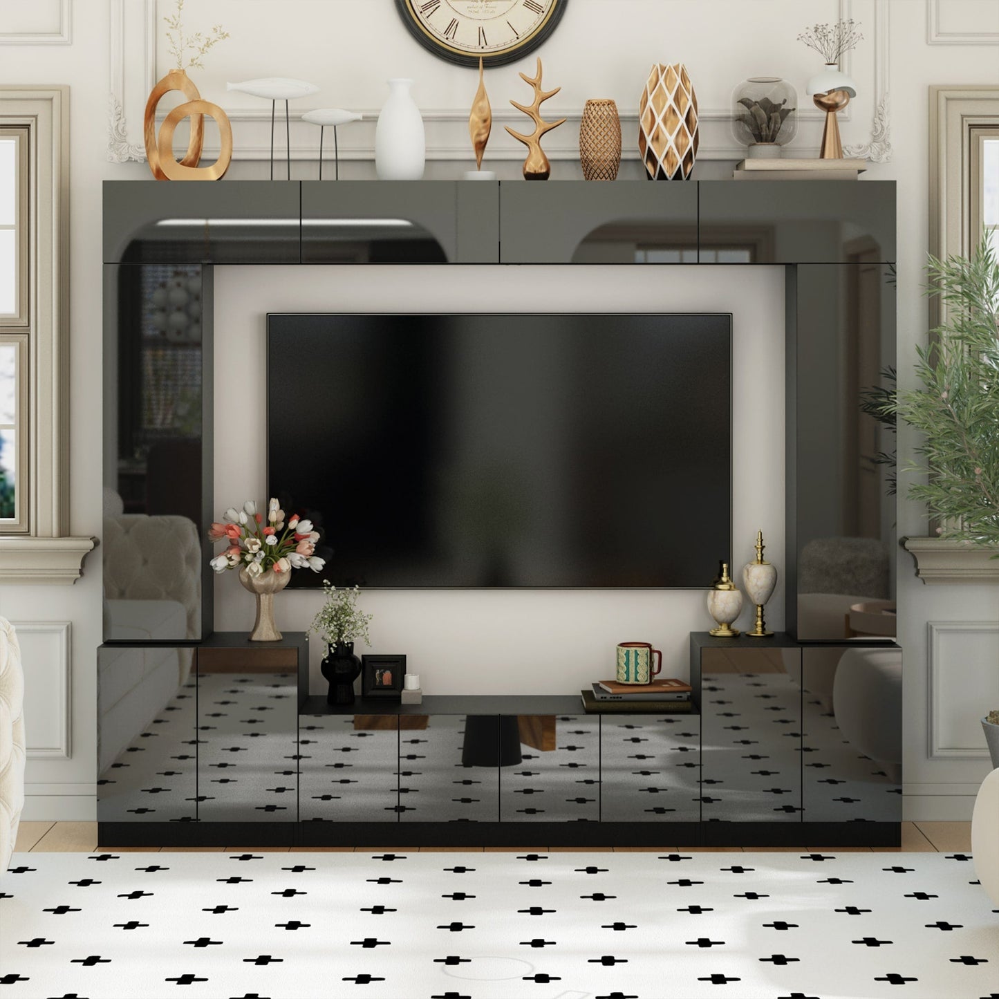 FUFU&GAGA Modern/Contemporary Black Tv Cabinet Integrated Tv Mount (Accommodates TVs up to 80-in)