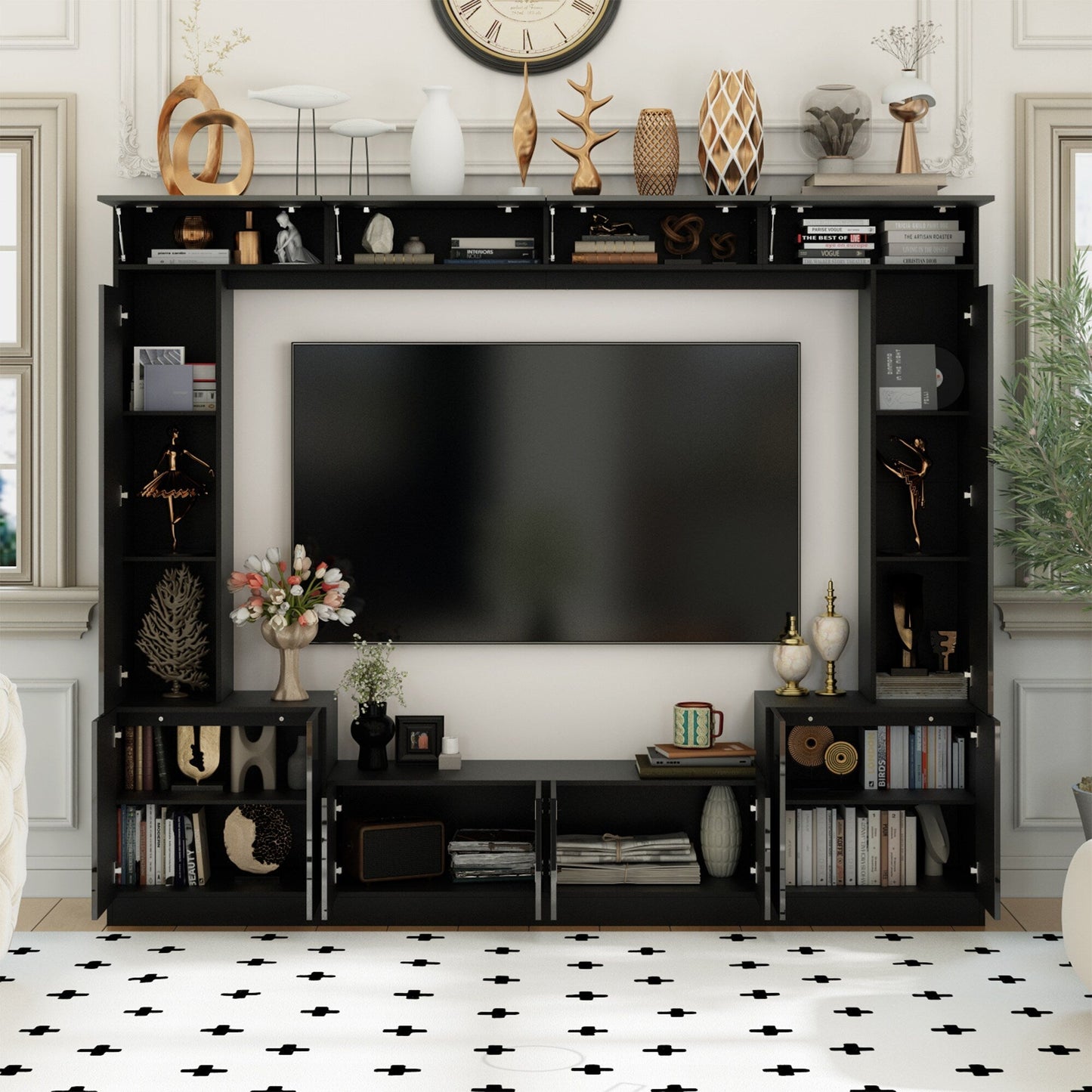 FUFU&GAGA Modern/Contemporary Black Tv Cabinet Integrated Tv Mount (Accommodates TVs up to 80-in)