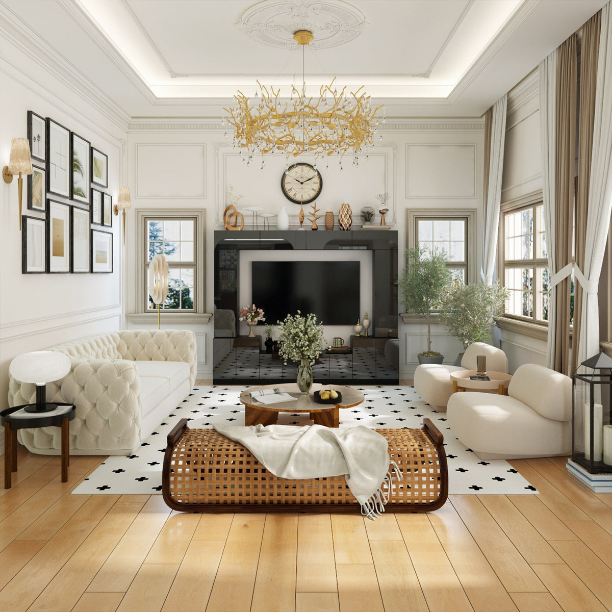 FUFU&GAGA Modern/Contemporary Black Tv Cabinet Integrated Tv Mount (Accommodates TVs up to 80-in)