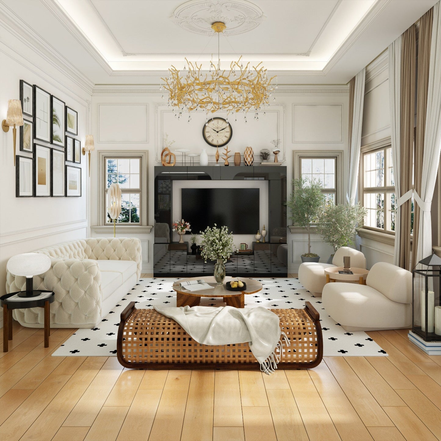 FUFU&GAGA Modern/Contemporary Black Tv Cabinet Integrated Tv Mount (Accommodates TVs up to 80-in)