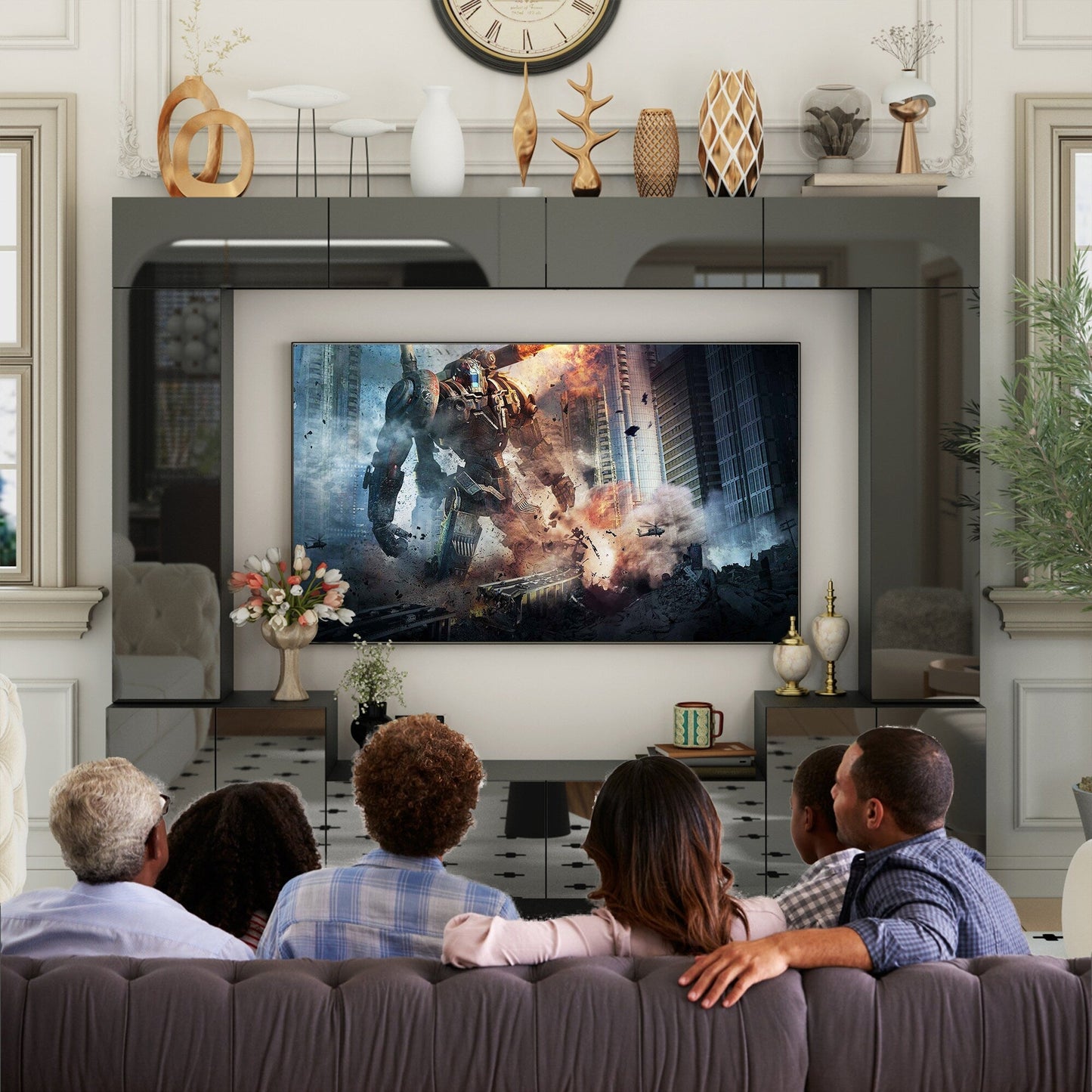 FUFU&GAGA Modern/Contemporary Black Tv Cabinet Integrated Tv Mount (Accommodates TVs up to 80-in)