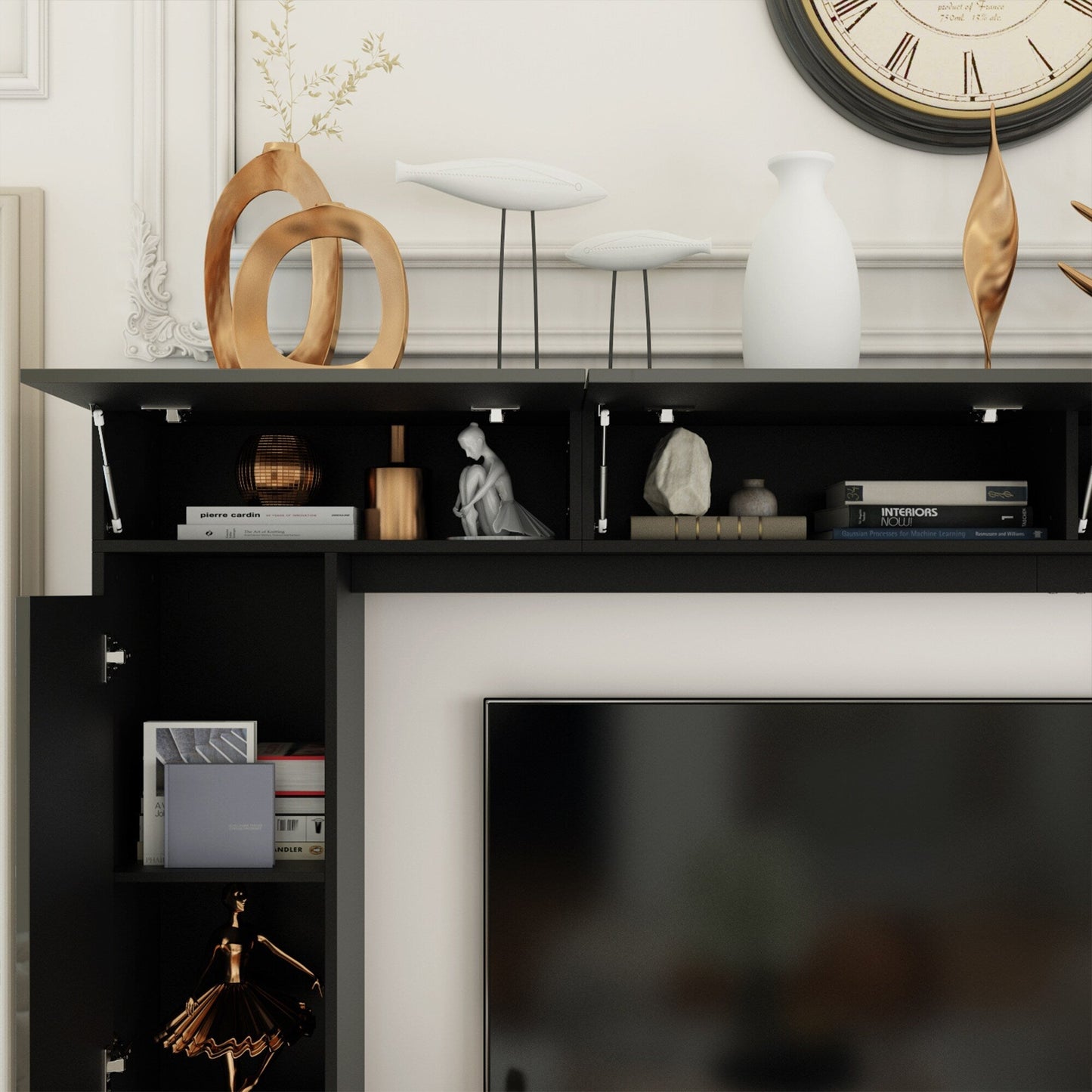 FUFU&GAGA Modern/Contemporary Black Tv Cabinet Integrated Tv Mount (Accommodates TVs up to 80-in)