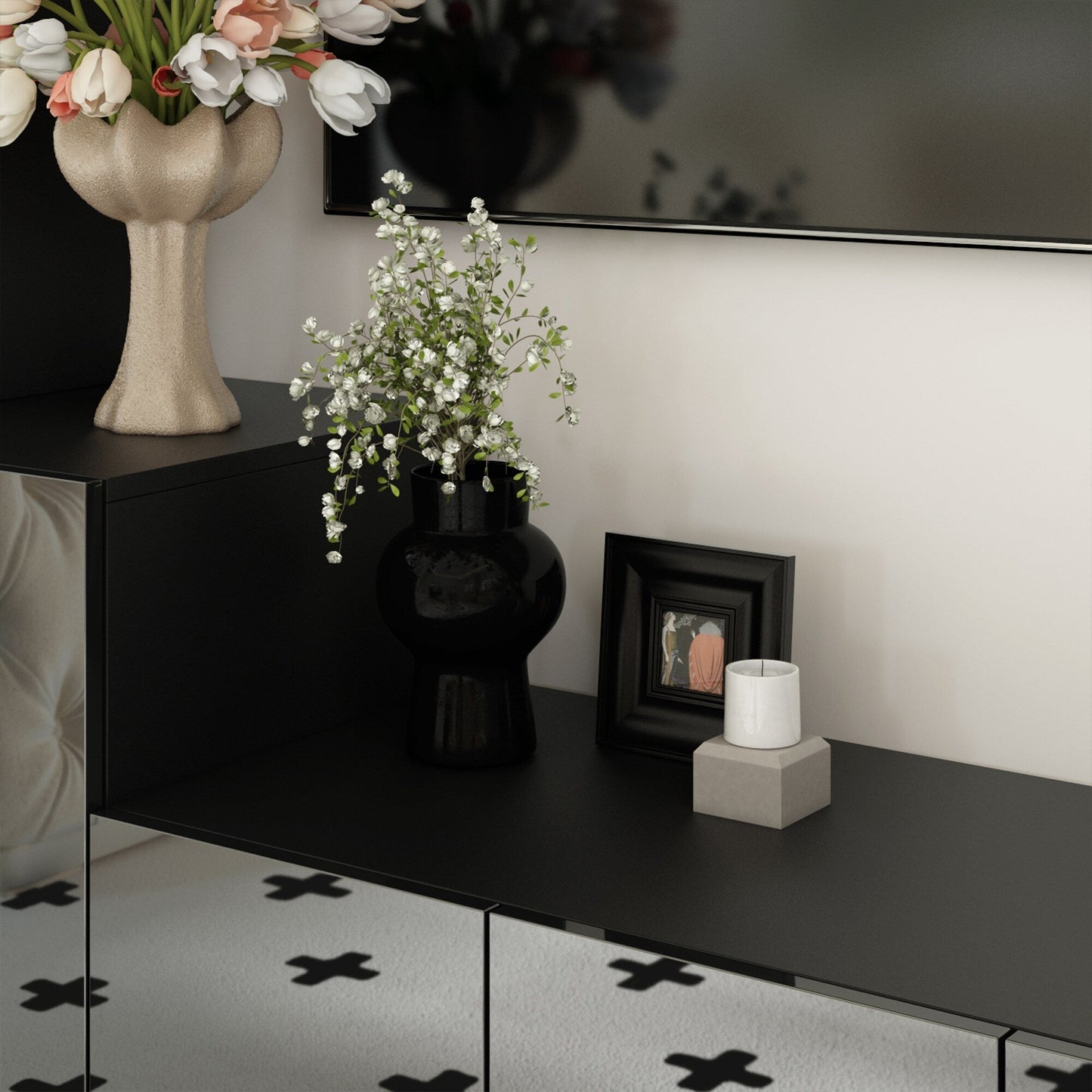 FUFU&GAGA Modern/Contemporary Black Tv Cabinet Integrated Tv Mount (Accommodates TVs up to 80-in)