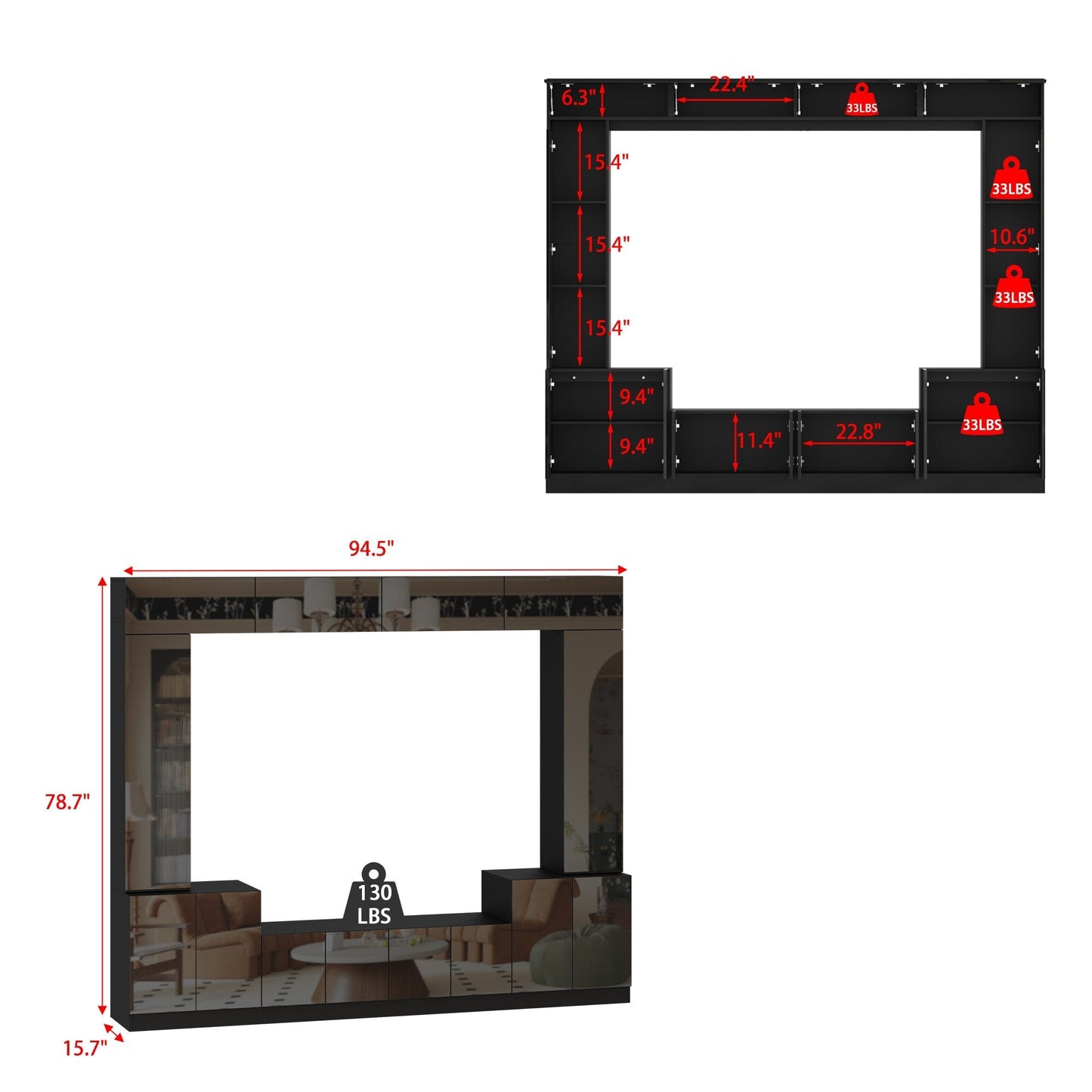 FUFU&GAGA Modern/Contemporary Black Tv Cabinet Integrated Tv Mount (Accommodates TVs up to 80-in)