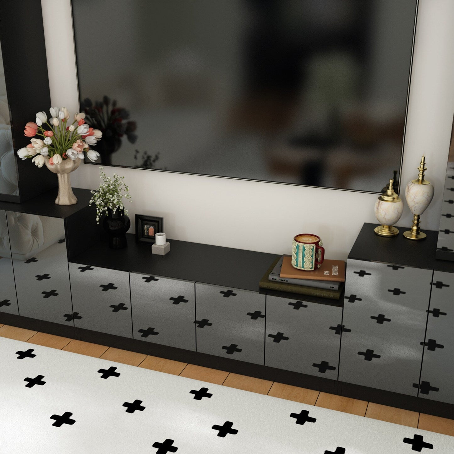 FUFU&GAGA Modern/Contemporary Black Tv Cabinet Integrated Tv Mount (Accommodates TVs up to 80-in)