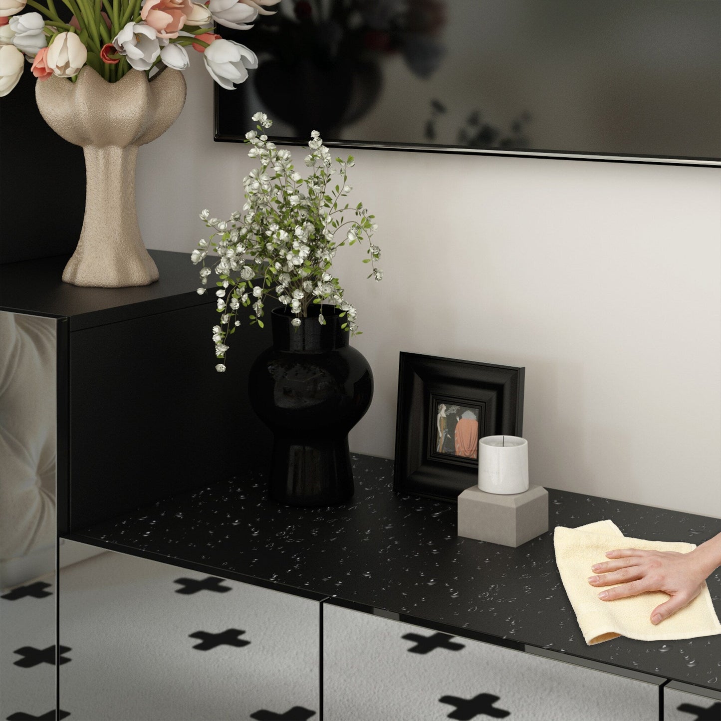 FUFU&GAGA Modern/Contemporary Black Tv Cabinet Integrated Tv Mount (Accommodates TVs up to 80-in)