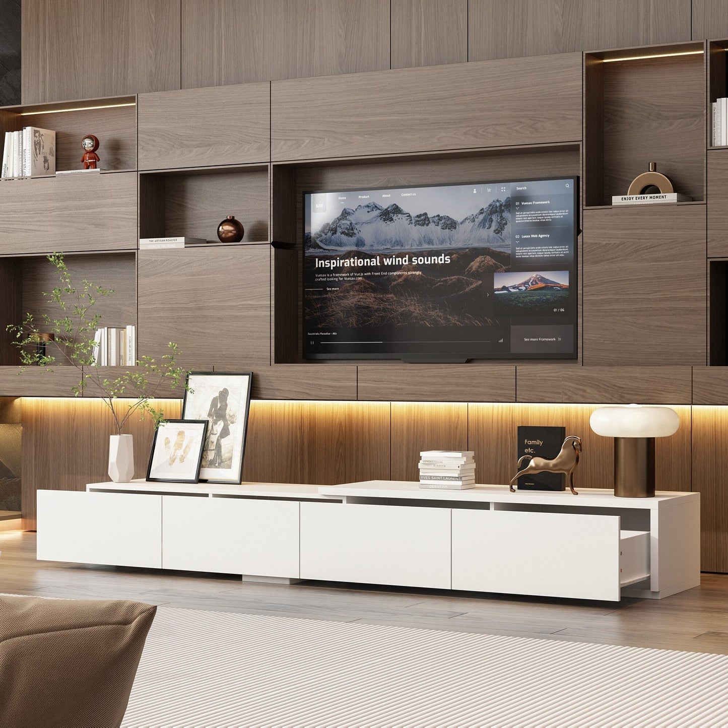 FUFU&GAGA Modern/Contemporary White Tv Cabinet Integrated Tv Mount (Accommodates TVs up to 80-in)