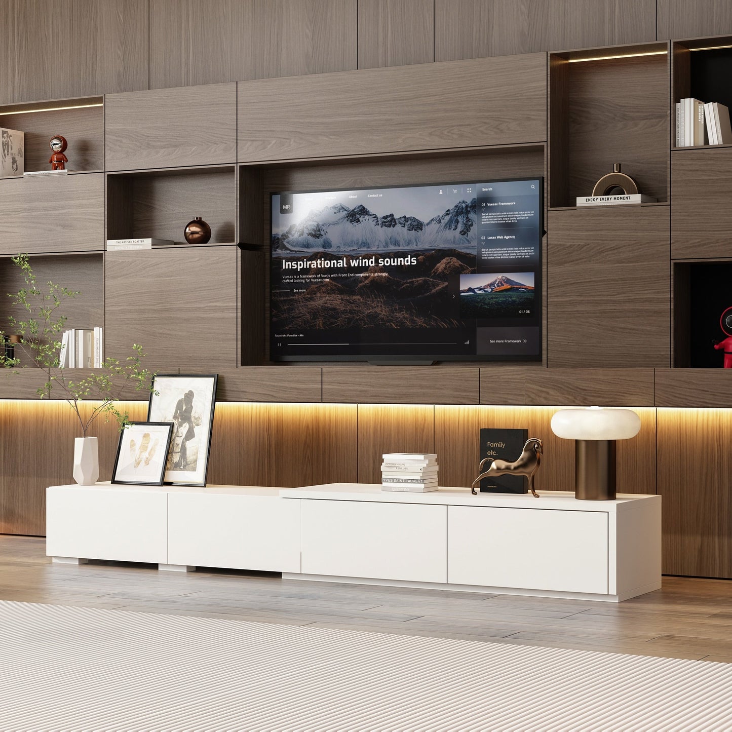FUFU&GAGA Modern/Contemporary White Tv Cabinet Integrated Tv Mount (Accommodates TVs up to 80-in)
