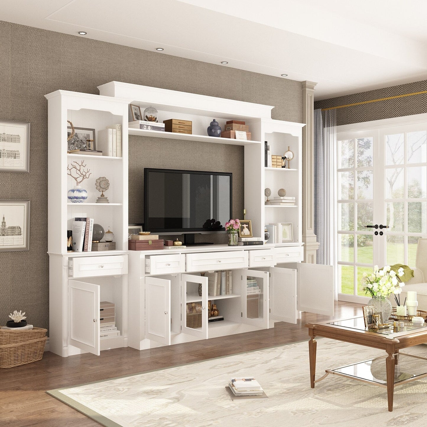 FUFU&GAGA Modern/Contemporary White Tv Cabinet Integrated Tv Mount (Accommodates TVs up to 55-in)
