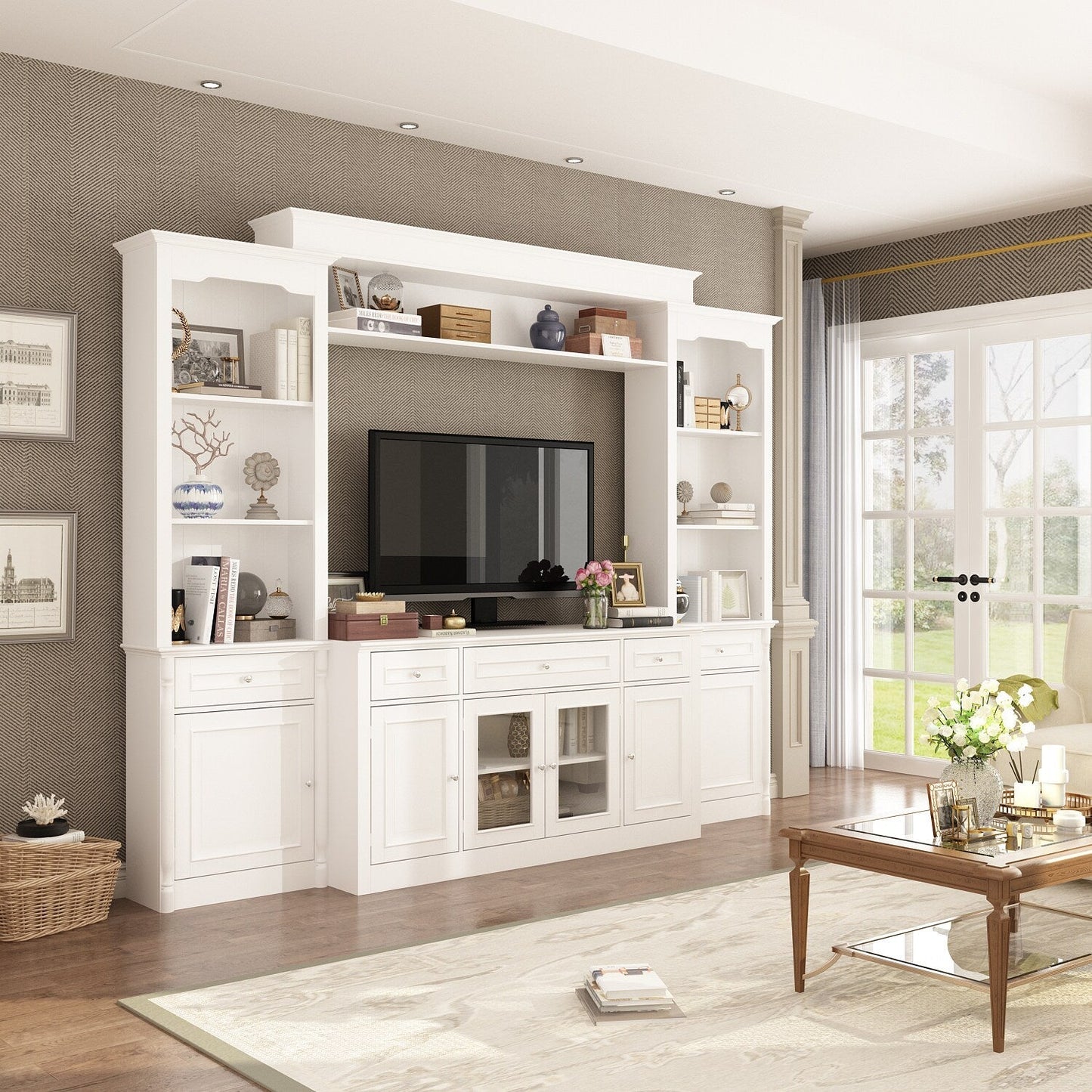 FUFU&GAGA Modern/Contemporary White Tv Cabinet Integrated Tv Mount (Accommodates TVs up to 55-in)