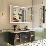 WELLFOR V3 48-in x 32-in Lighted LED Fog Free Surface/Recessed Mount Silver Mirrored Soft Close Medicine Cabinet