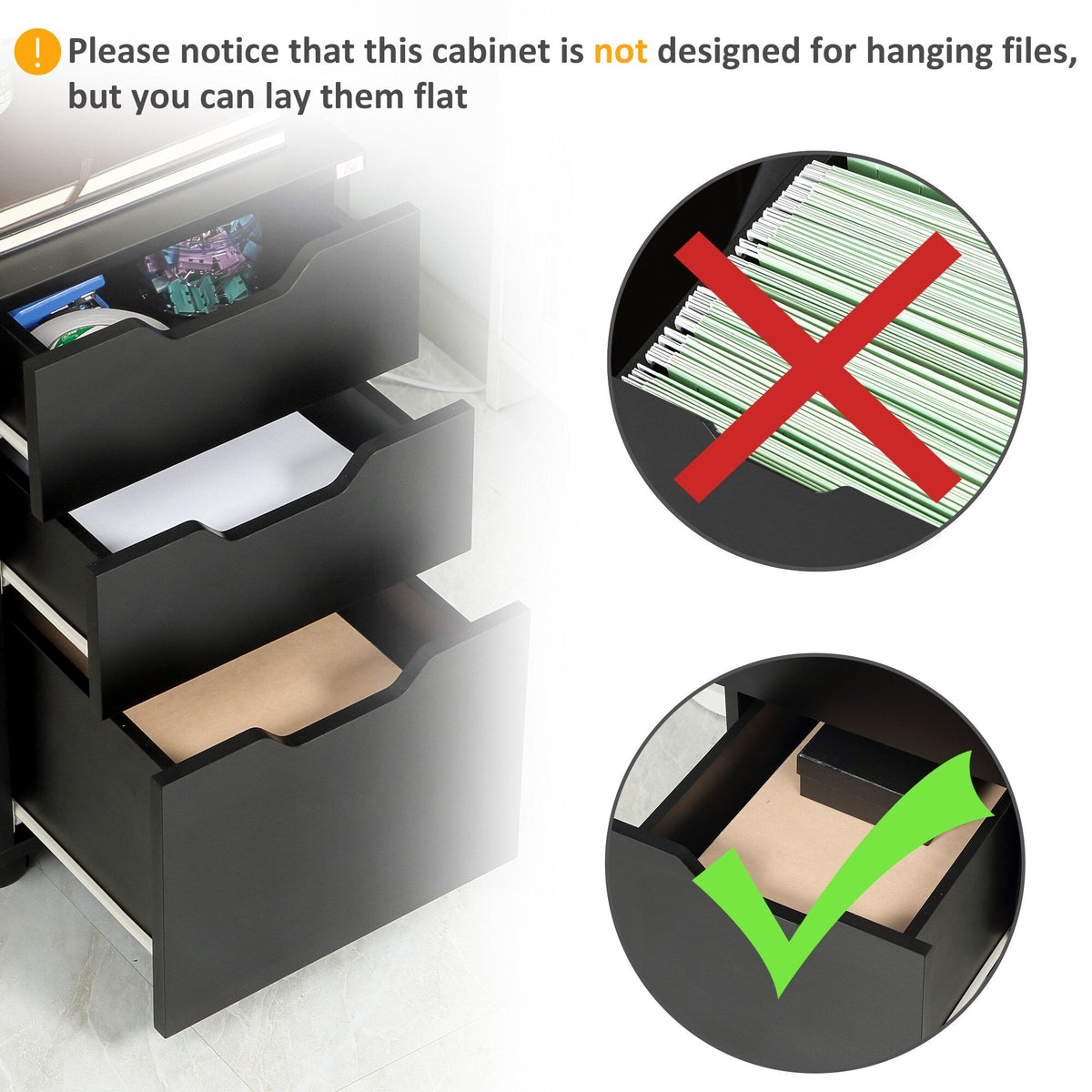 Flynama Black 3-Drawer 15.75-in File Cabinet