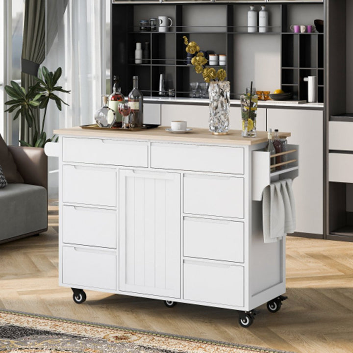 Runesay White Mdf Base with Mdf Wood Top Rolling Kitchen Island (18.5-in x 53.15-in x 37-in)