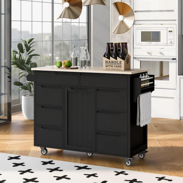 Runesay Black Mdf Base with Mdf Wood Top Rolling Kitchen Island (18.5-in x 53.15-in x 37-in)