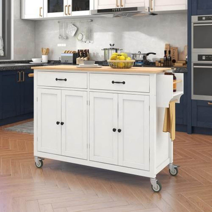 Runesay White Mdf Base with Mdf Wood Top Rolling Kitchen Island (18.5-in x 54.33-in x 36.22-in)