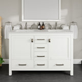 Eviva Aberdeen 48 in. Double Bath Vanity in Blue with White Carrara Marble Top and White Undermount Sinks