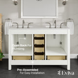Eviva Aberdeen 48 in. Double Bath Vanity in Blue with White Carrara Marble Top and White Undermount Sinks