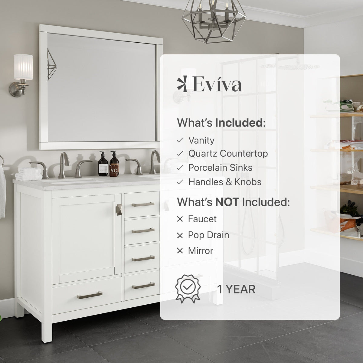 Eviva Aberdeen 48 in. Double Bath Vanity in Blue with White Carrara Marble Top and White Undermount Sinks