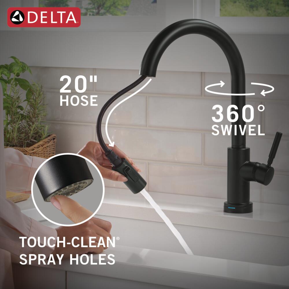 Delta Trask Matte Black Touch2O Touchless Single-Handle Pull-Down Kitchen Faucet with Deck Plate & Soap Dispenser
