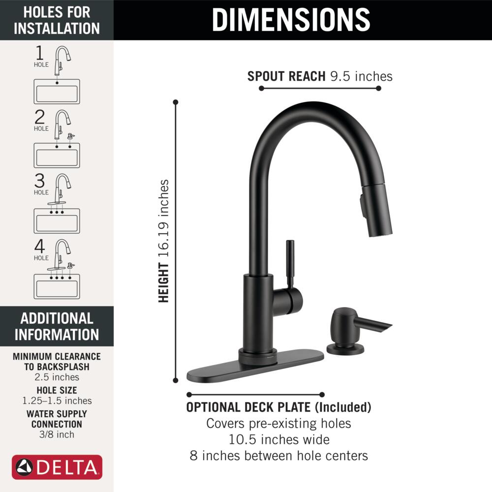 Delta Trask Matte Black Touch2O Touchless Single-Handle Pull-Down Kitchen Faucet with Deck Plate & Soap Dispenser