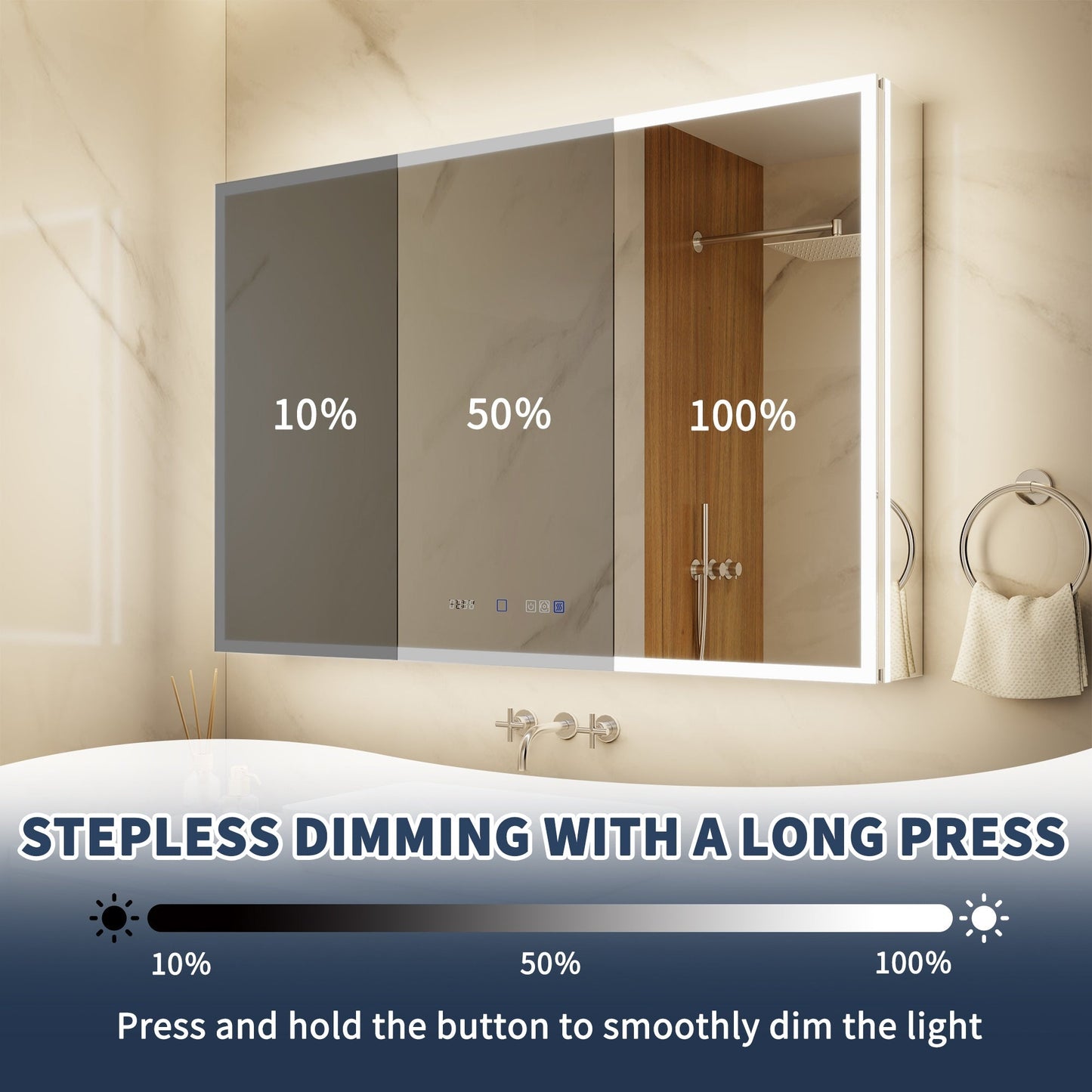 ExBrite 24-in x 32-in Lighted LED Fog Free Surface/Recessed Mount Silver Mirrored Soft Close Medicine Cabinet with Outlet