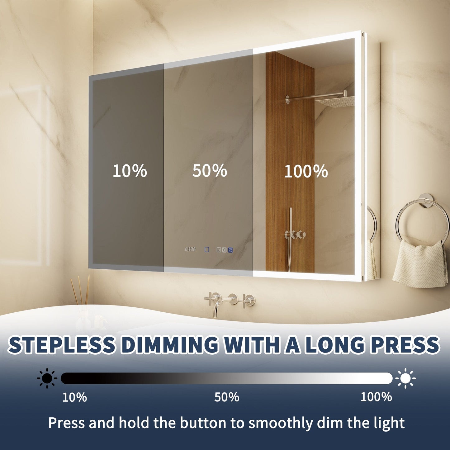 ExBrite 20-in x 32-in Lighted LED Fog Free Surface/Recessed Mount Silver Mirrored Soft Close Medicine Cabinet with Outlet