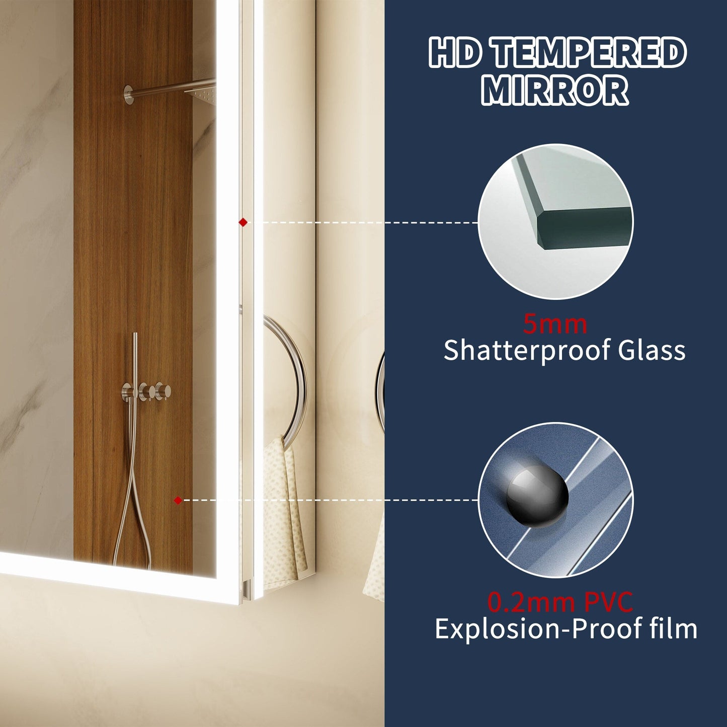 ExBrite 36-in x 32-in Lighted LED Fog Free Surface/Recessed Mount Silver Mirrored Soft Close Medicine Cabinet with Outlet