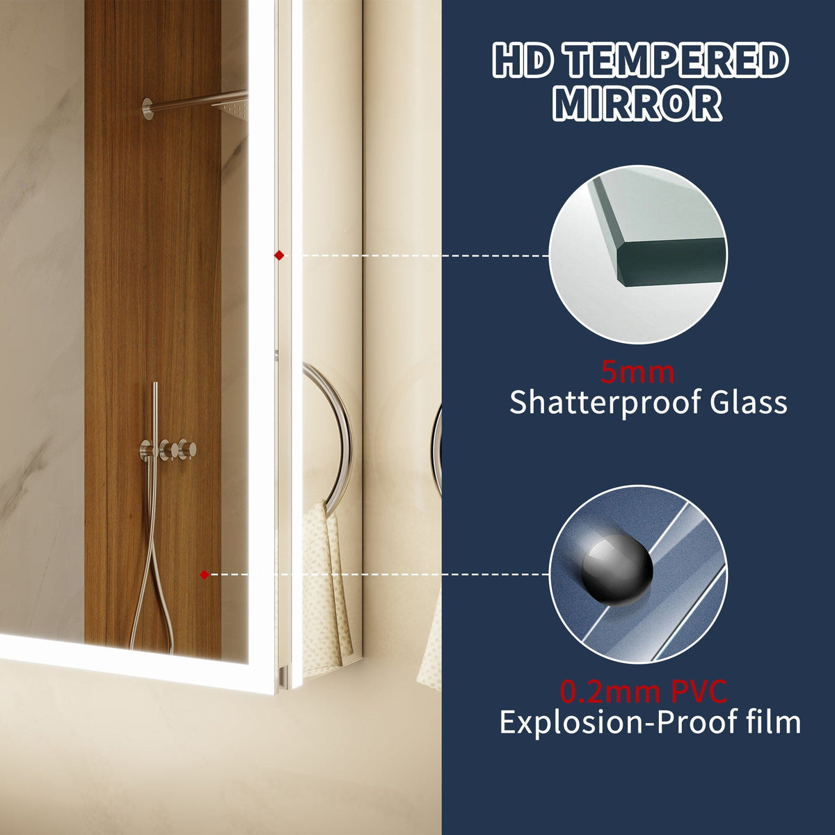 ExBrite 40-in x 32-in Lighted LED Fog Free Surface/Recessed Mount Silver Mirrored Soft Close Medicine Cabinet with Outlet