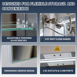 ExBrite 40-in x 32-in Lighted LED Fog Free Surface/Recessed Mount Silver Mirrored Soft Close Medicine Cabinet with Outlet