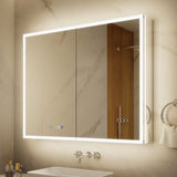ExBrite 40-in x 32-in Lighted LED Fog Free Surface/Recessed Mount Silver Mirrored Soft Close Medicine Cabinet with Outlet