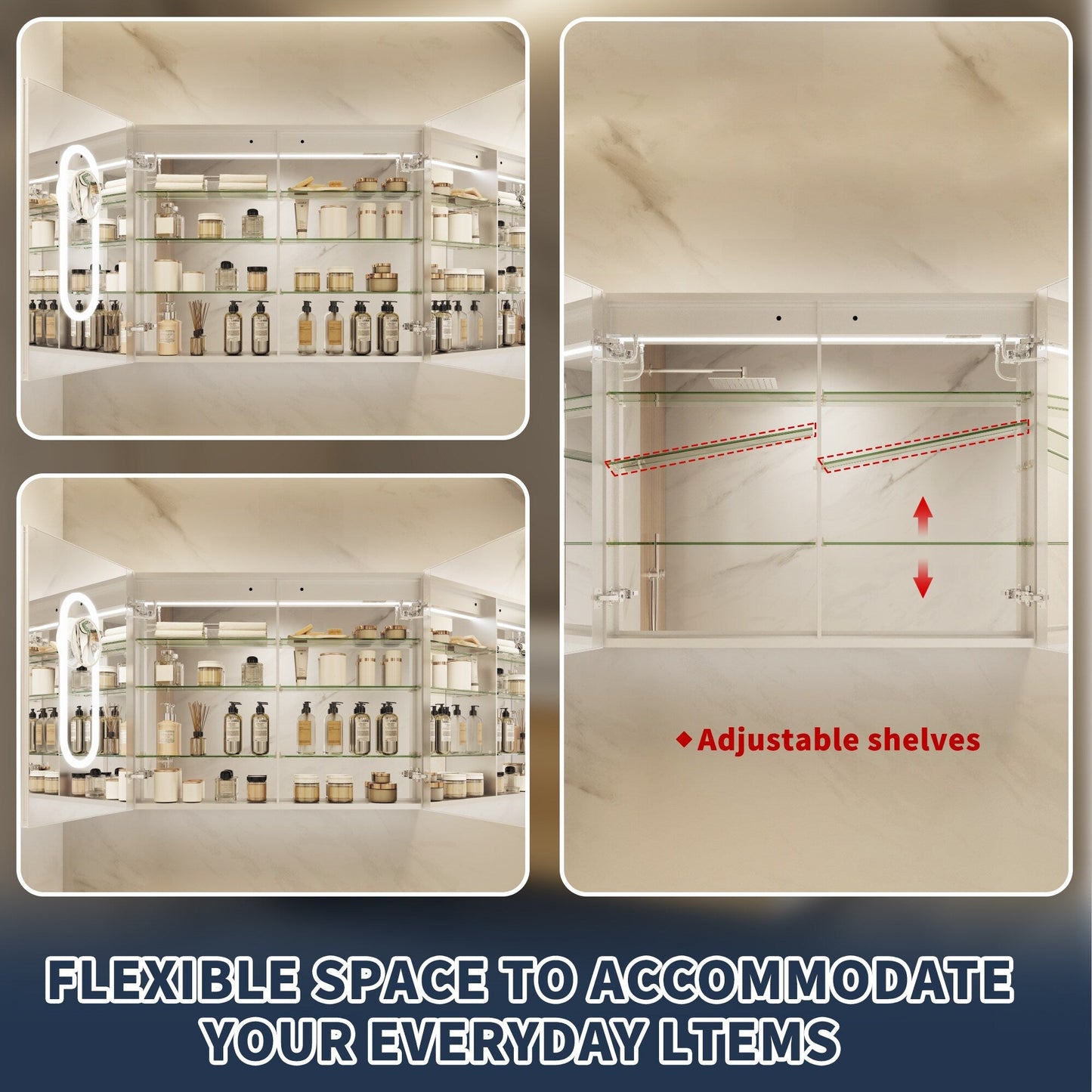 ExBrite 40-in x 32-in Lighted LED Fog Free Surface/Recessed Mount Silver Mirrored Soft Close Medicine Cabinet with Outlet