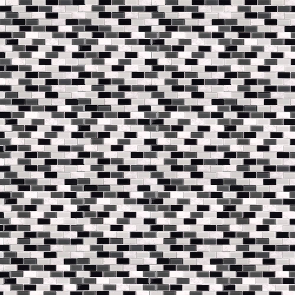 Elida Ceramica Midnight 12-in x 12-in Glossy Glass/Stone Marble Brick Mosaic Wall Tile
