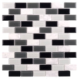 Elida Ceramica Midnight 12-in x 12-in Glossy Glass/Stone Marble Brick Mosaic Wall Tile