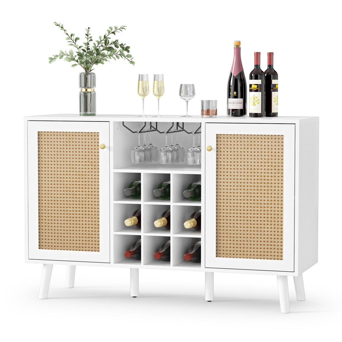 Delarpo 9-Bottle White Wood Wine Cabinet
