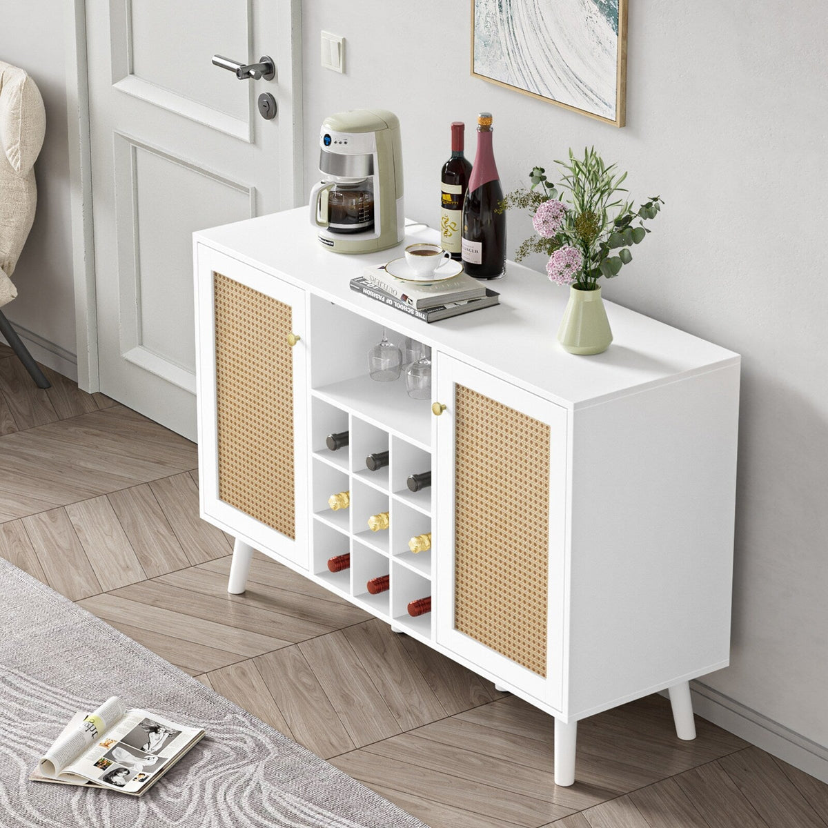 Delarpo 9-Bottle White Wood Wine Cabinet