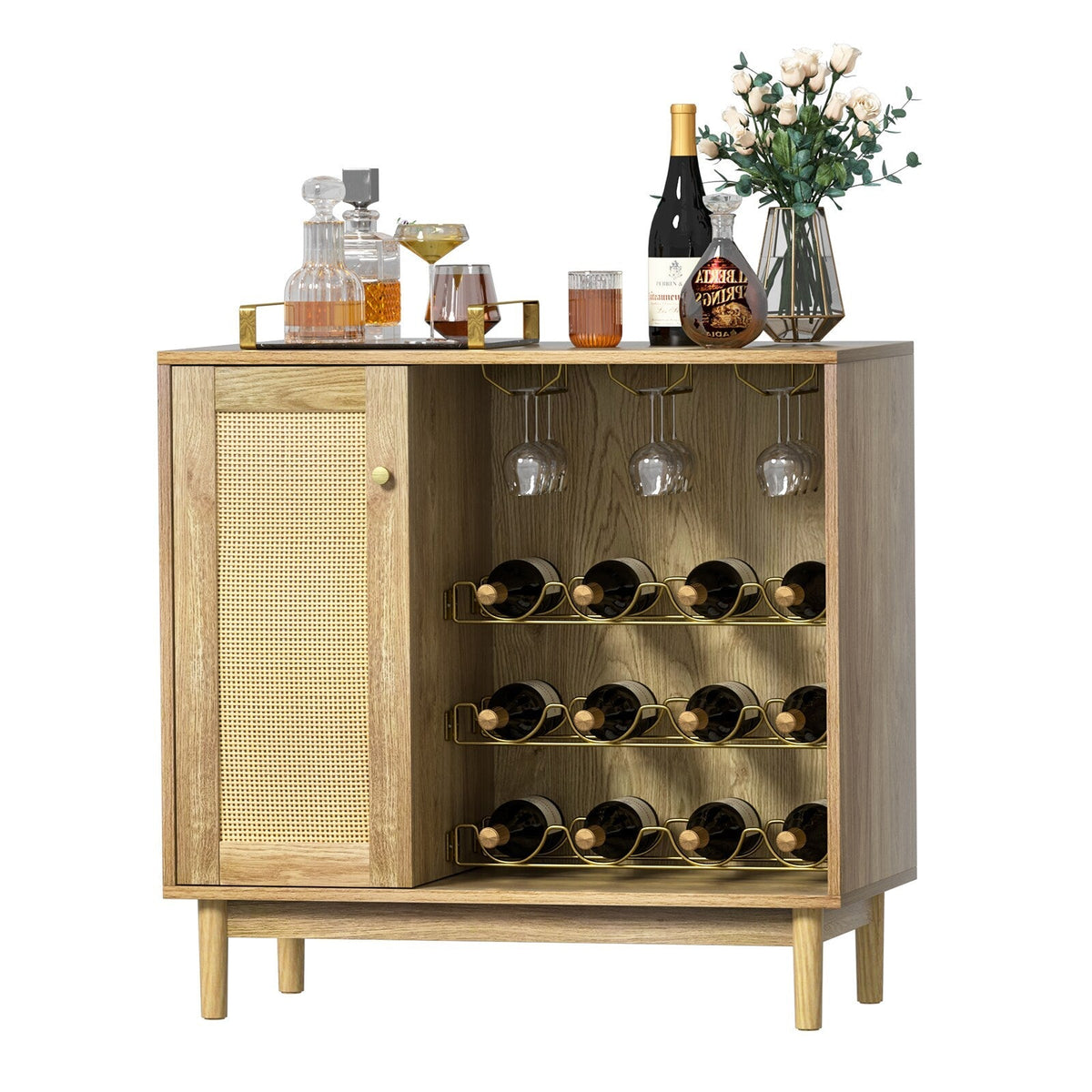 Delarpo 12-Bottle Oak Wood Wine Cabinet