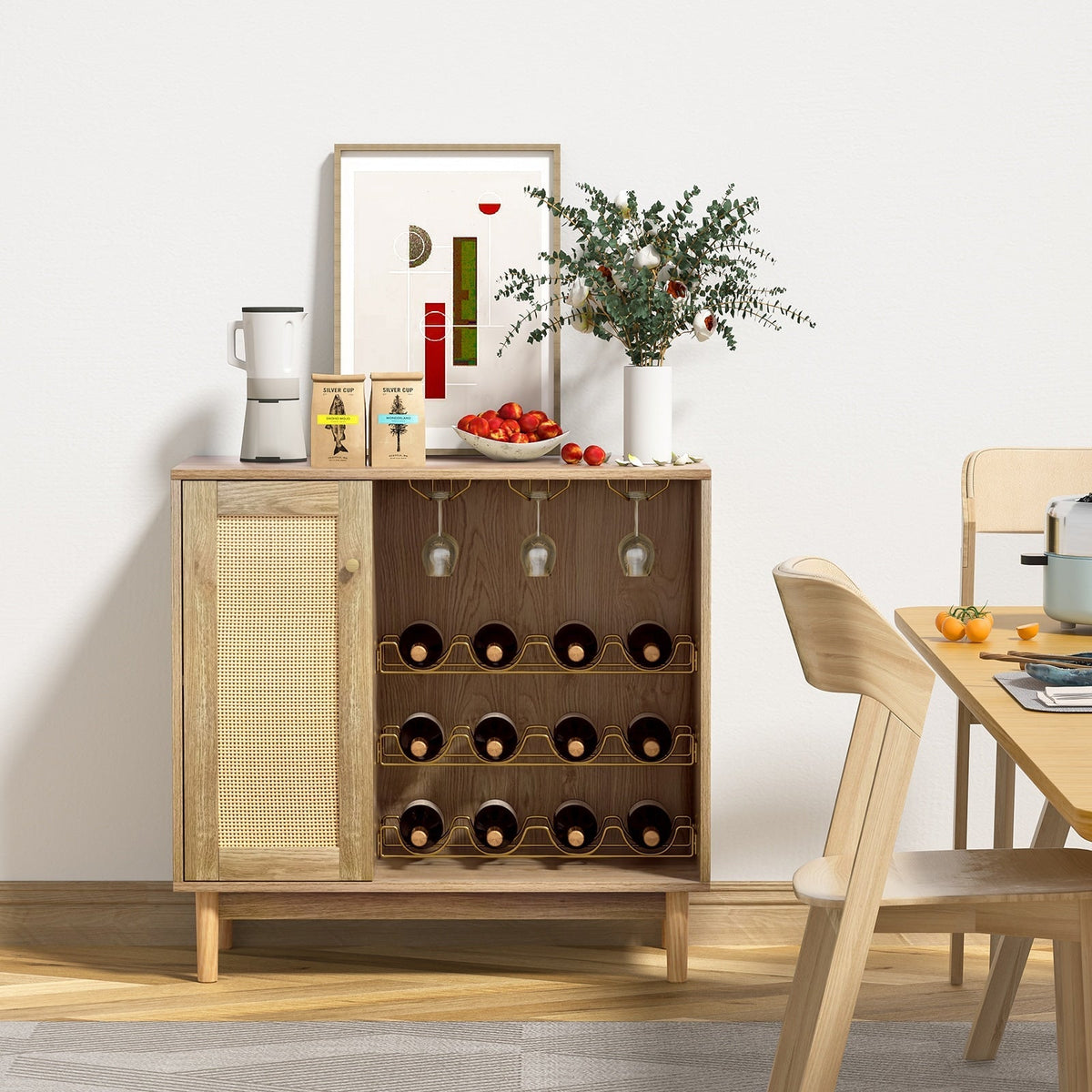 Delarpo 12-Bottle Oak Wood Wine Cabinet